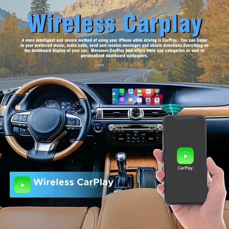 Wireless CarPlay Android Auto Adapter for Lexus GS 2012-2017 Plug & Play Mirror Link Navigation OEM Controls Fast Connection