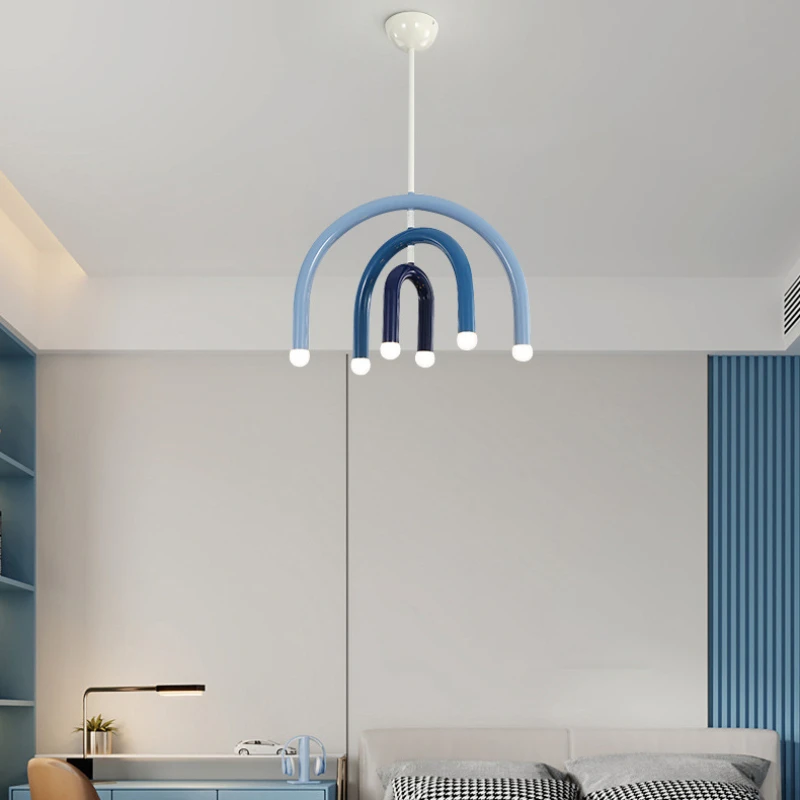 Nordic U-Shaped LED Rainbow Pendant Lamp Bedroom Chandelier Children Room Restaurant Chandelier Simple Living Room Pendant Light