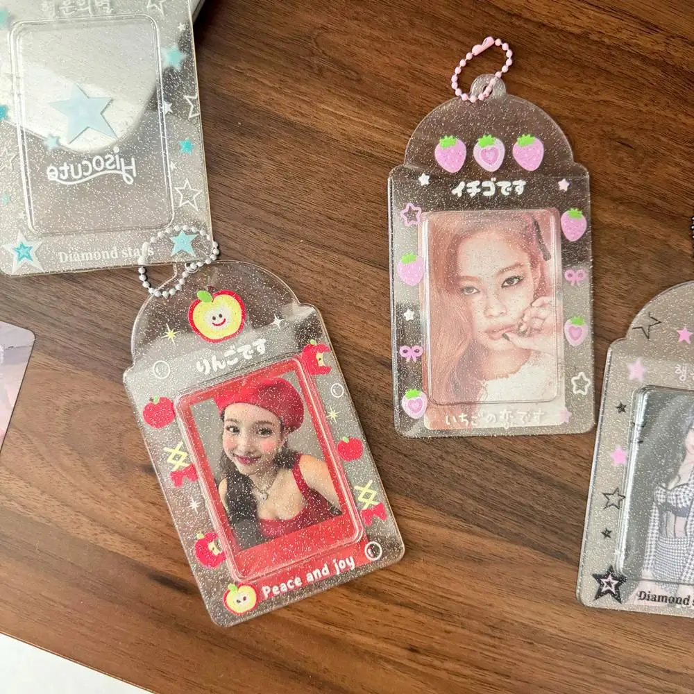 

Корейский прозрачный блестящий держатель для фотокарт, летние фрукты, клубника, яблоко, рукав для карт с героями мультфильмов, Y2K, очаровательные держатели для кредитных карт