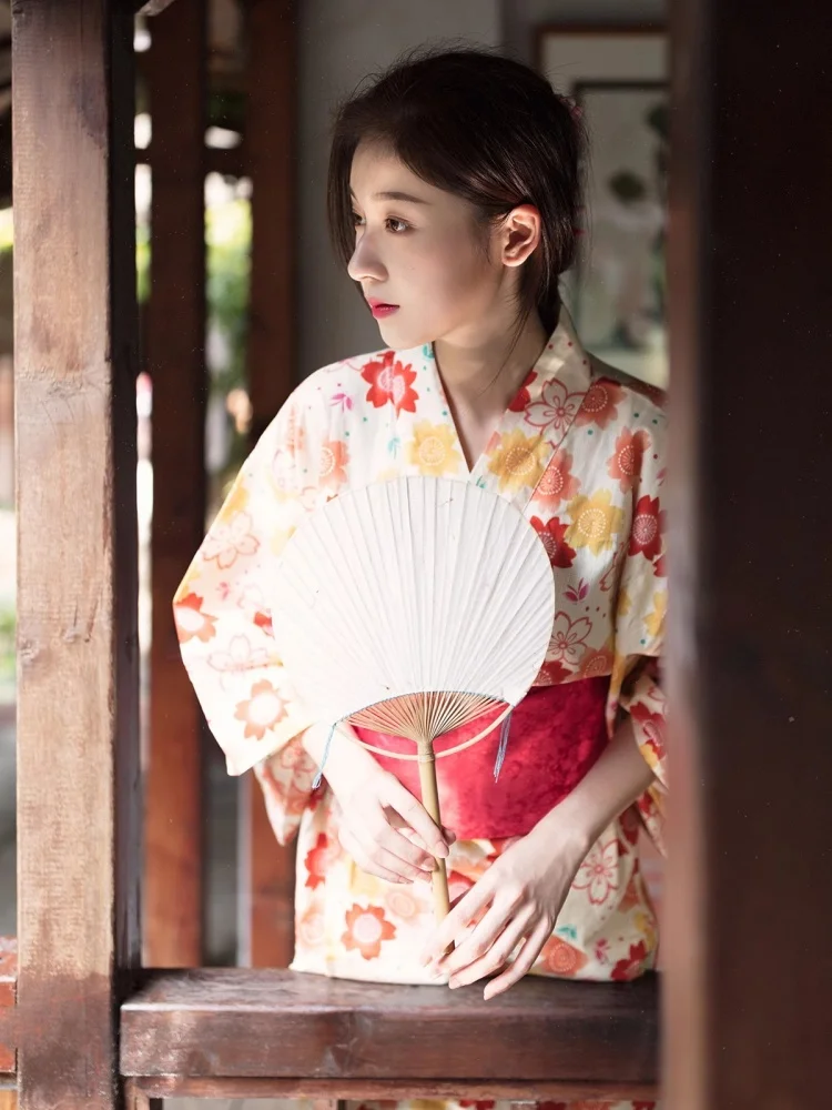 

Japanese Style Women's Floral Kimono Modernized Yukata Photography Long Dress Cos Costume