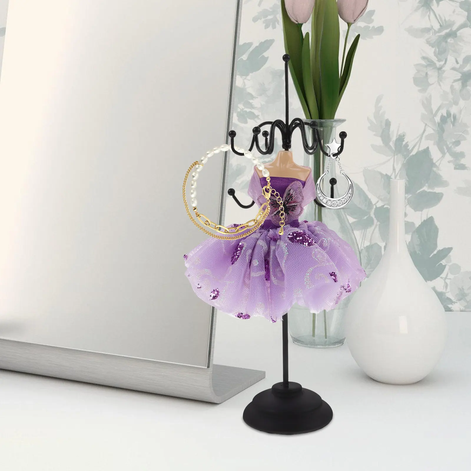 

Premium Metal Jewelry Display Stand Princess Silhouette Design for Necklace Earring Showcase Compact Jewelry Rack for Small Shop