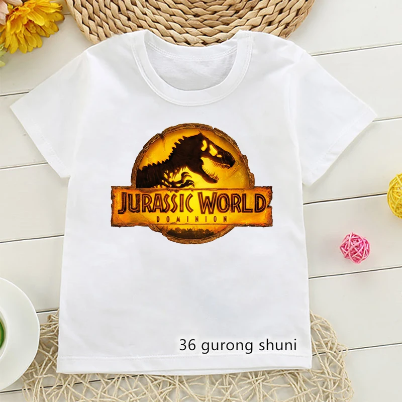 Funny boys tshirts Jurassic World Dominion Print Children'S Clothing Tshirt Cute Jurassic Dinosaur Tshirt Summerkids tshirt tops