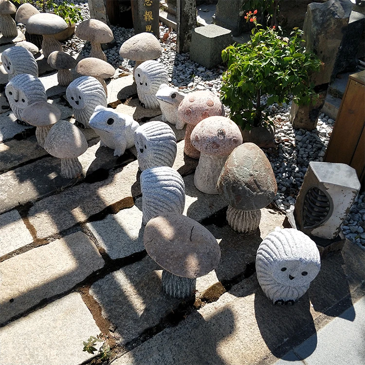 Natural Stone Garden Statues Set Mushroom Owl Frog Figurines Outdoor Yard Lawn Decor  Landscape Sculpture