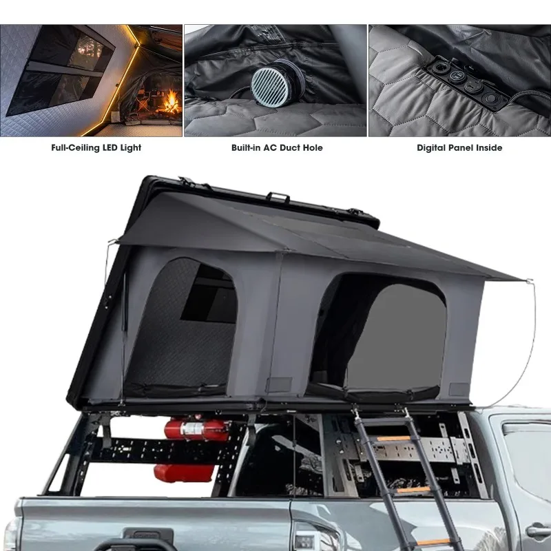 YTYIN Ultra Slimline Rooftop Tent 66kg 11.5cm Side Opening USB Charging LED Light For SUV Camping