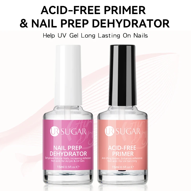 UR SUGAR Nail-Primers And Nail Prep Dehydrator Set 15ML No Need UV LED Lamp Manicures for Nail Art Gel Nail Polish Design