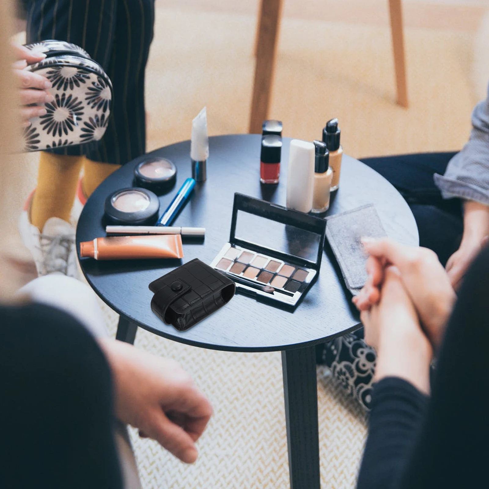 

Portable Lipstick Bag Small Makeup Pouch Travel Toiletry Case Fold Storage Mirror Premium PU For School Office