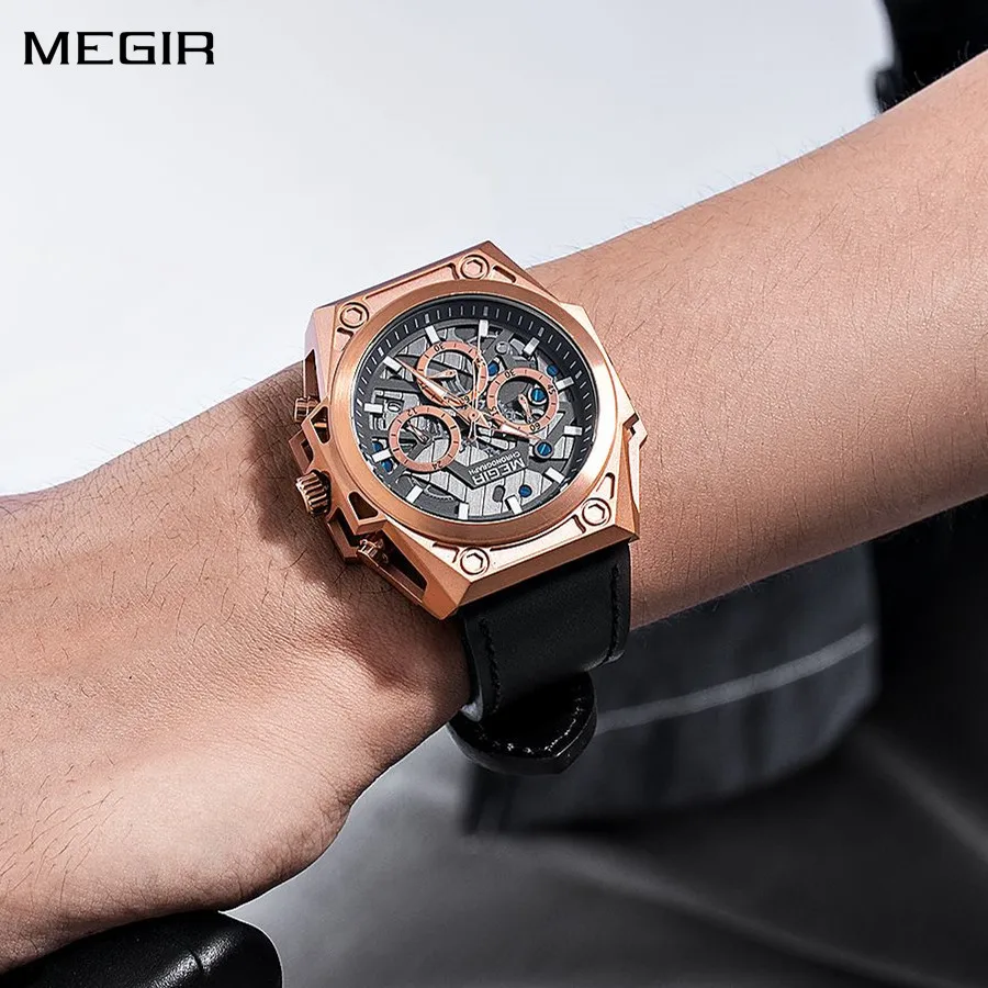 

MEGIR Watches Top Brand Luxury Sport Watch Waterproof Quartz Wristwatch Casual Sport Clock Leather Band relogio masculino 4220