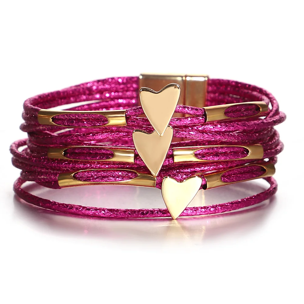 ALLYES Trendy Love Heart Wrap Leather Bracelets for Women Multilayer Glitter Filled Slim Strips Bangle & Bracelet Party Jewelry