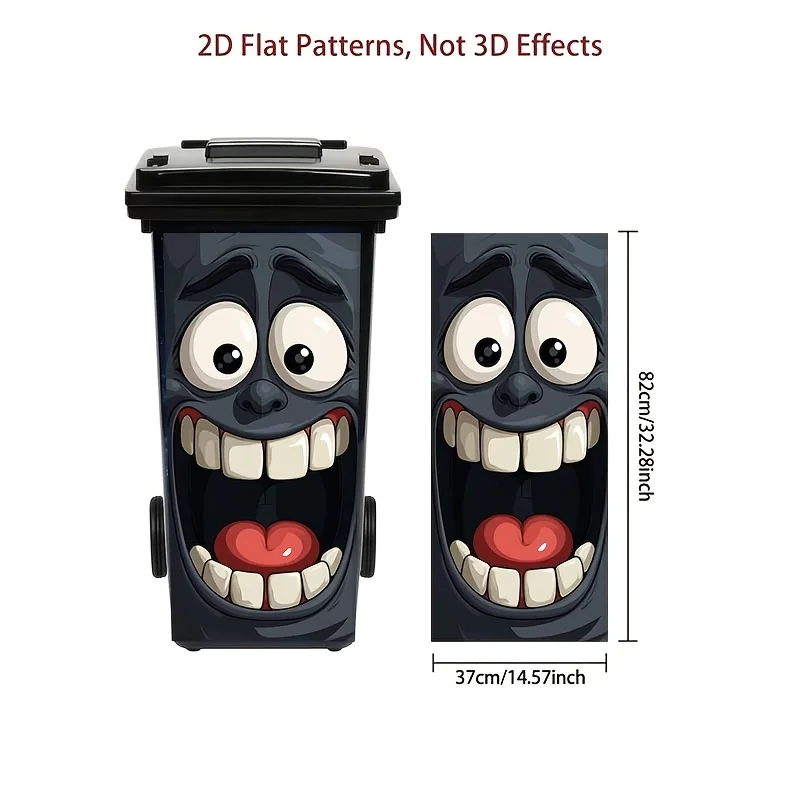 1 Stück 2D flacher, interessanter Aufkleber mit „Big Mouth Cartoon Face“-Motiv für den Mülleimer, 2D flacher Wandaufkleber, abnehmbarer, selbstklebender Aufkleber für den Außenbereich – Detail 1