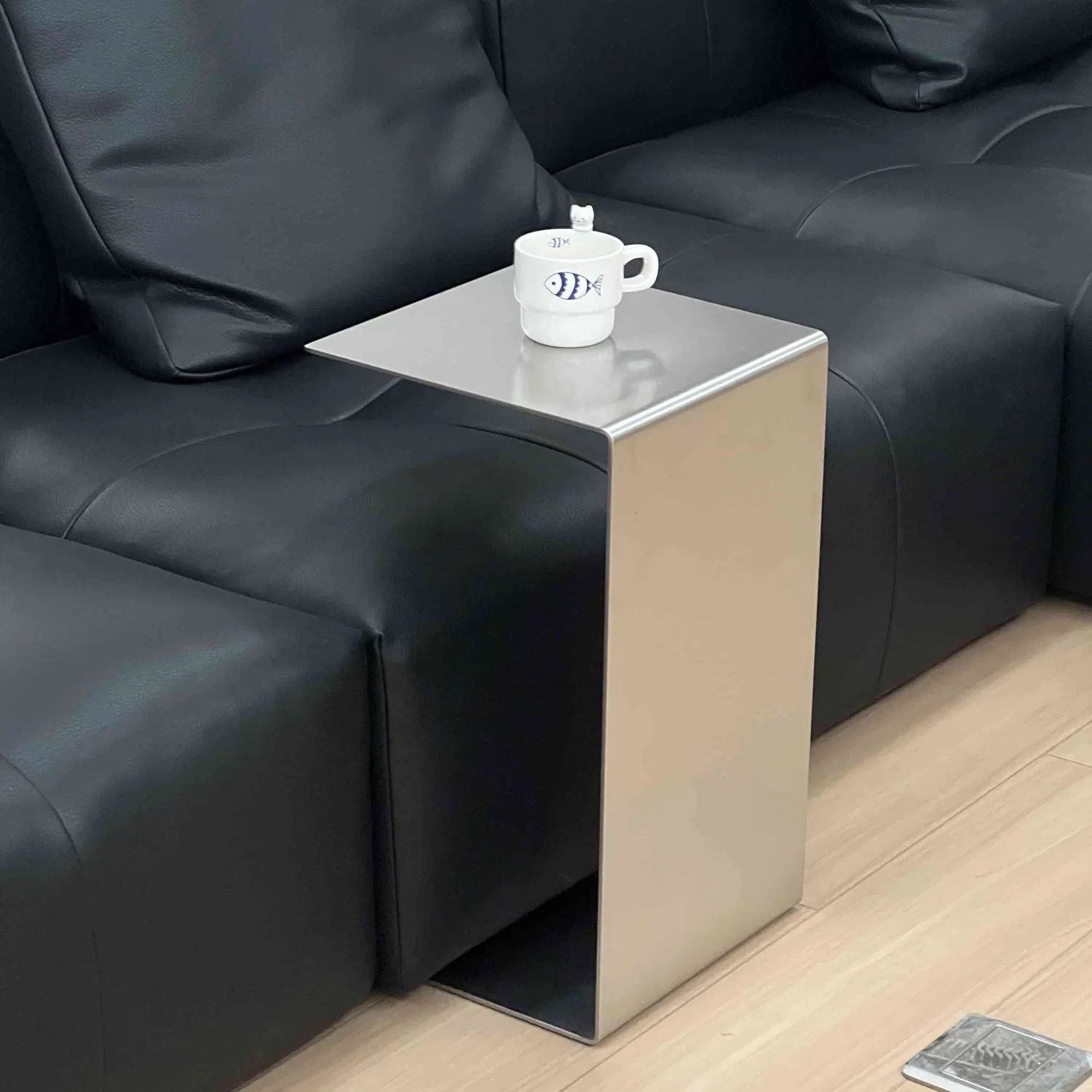 Italian minimalist brushed stainless steel edge light luxury living room sofa corner small apartment