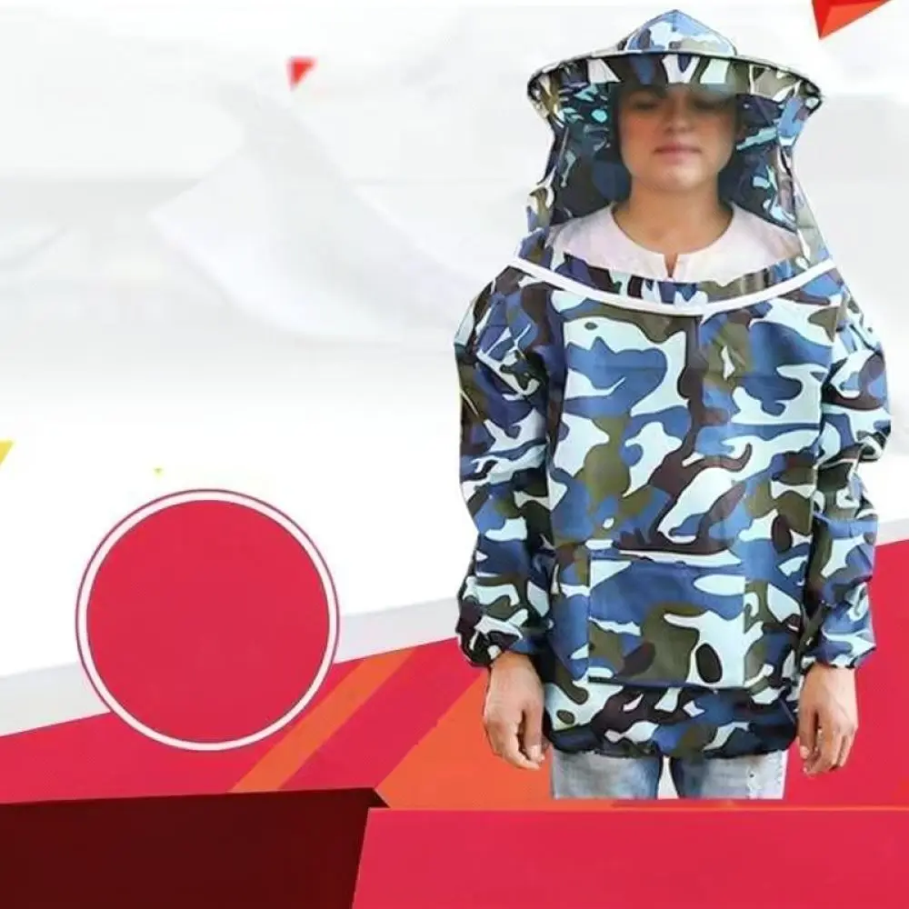 Breathable Camouflage Beekeeping Protective Suit Half Body Safety Gear With Head Veil For Farming Gardening Work