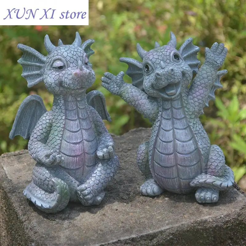 New Garden Statue Meditation Little Dragon Ornaments Resin Crafts Cute Meditation Dragon Outdoor Courtyard Home Decoration