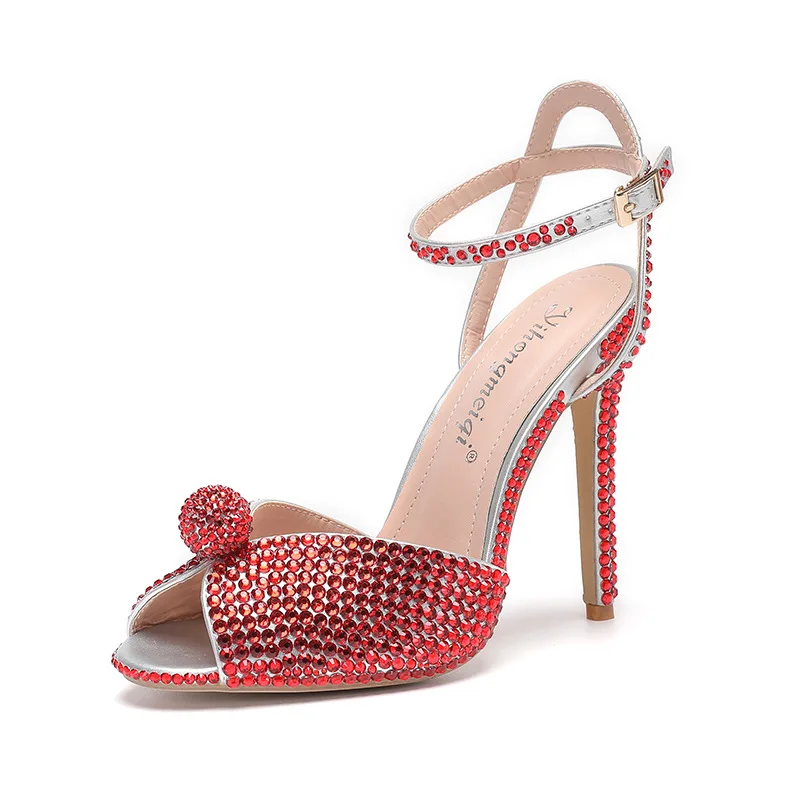 

Luxury Runway Style Rhinestone Sequined Peep Toe Women Gladiator Sandals Elegant High Heels Crystal Wedding Banquet Bridal Shoes