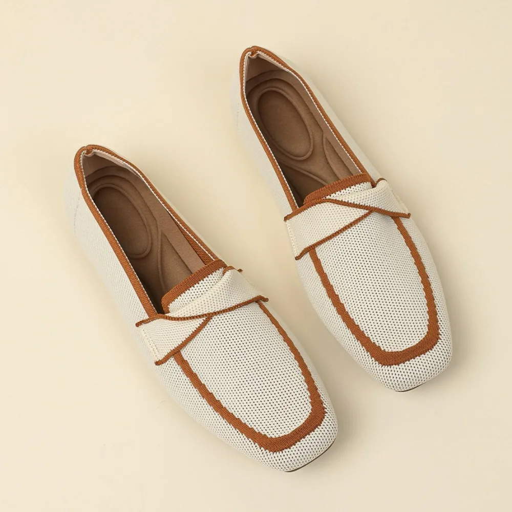 

Flat Shoes Women's Spring Autumn Flat-soled Knitted Pumps Women's Square Head Shallow Mouth Shoes One Pedal Woven Shoes 34-43