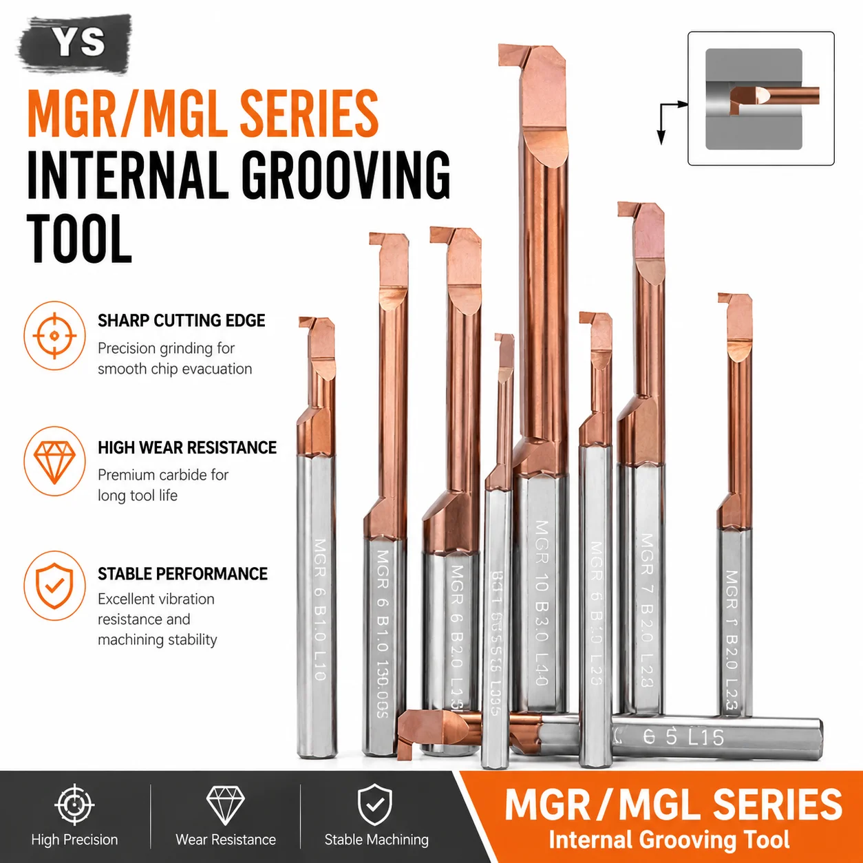 MGR/MGL Boring Tools Micro-Slotting Solid Carbide Internal Tool CNC Ultra-Vibration-Resistant Micro-Hole Turning Tool Lathe Tool