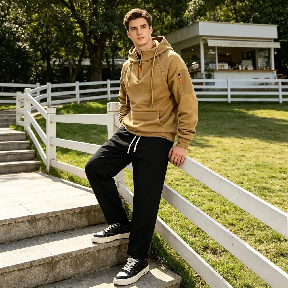 Long Sleeve Men Athletic Track Suit 2Pcs Set Quarter Zip Hoodie And Sweatpants Activewear Sweatsuit For Gym Workout Jogging