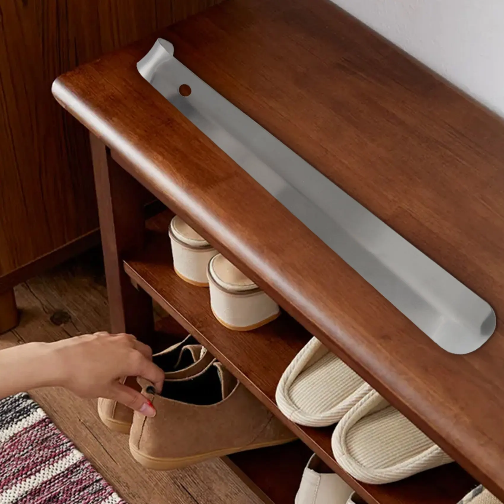 ABQR из нержавеющей стали с удлиненной ручкой, рожок для обуви, инструмент для подъема обуви, серебро, 30 см/11,8 дюйма