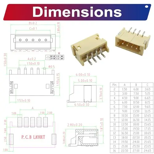 Kit de connecteur de JST, adaptateur de lancement de Jst 1.5mm d'en-tête de ZH1.5 SMT, type latéral JST-ZH d'en-tête à angle droit (ZH1.5-SMT-R/A)