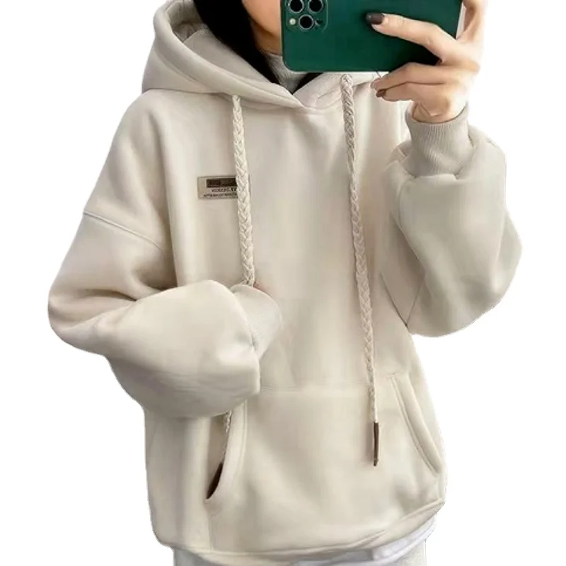 New Padded Fleece Thickened Sweatshirt for Women Oversized Hoodies Warmth Tops Fur Lined Coat Y2k Clothes Brands Cheap Wholesale