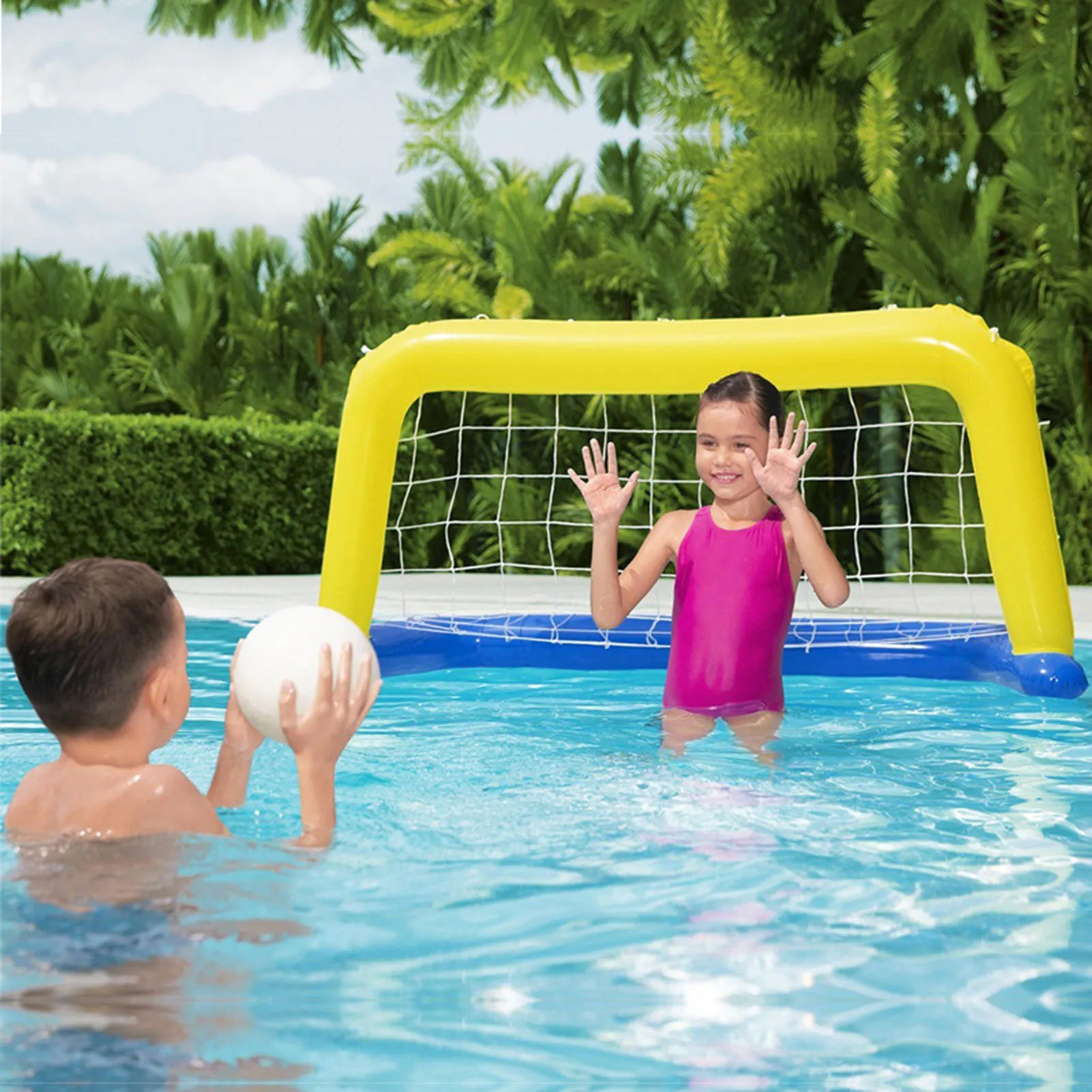 Inflatable Pool Volleyball Net/Basketball Hoop/Hand Goal Set Floating Inflatable Pool Game for Kids Teen Adults and Family