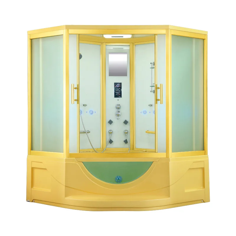 Golden color indoor enclosed steam shower with whirlpool massage bathtubs with TV/DVD