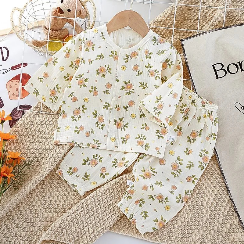 Baby Sets Clothes Boys Girls Long Sleeve Outfits Newborn Muslin Cotton Pajamas Homewear Shirt Tops+Pants Suits  2PC 0-4T
