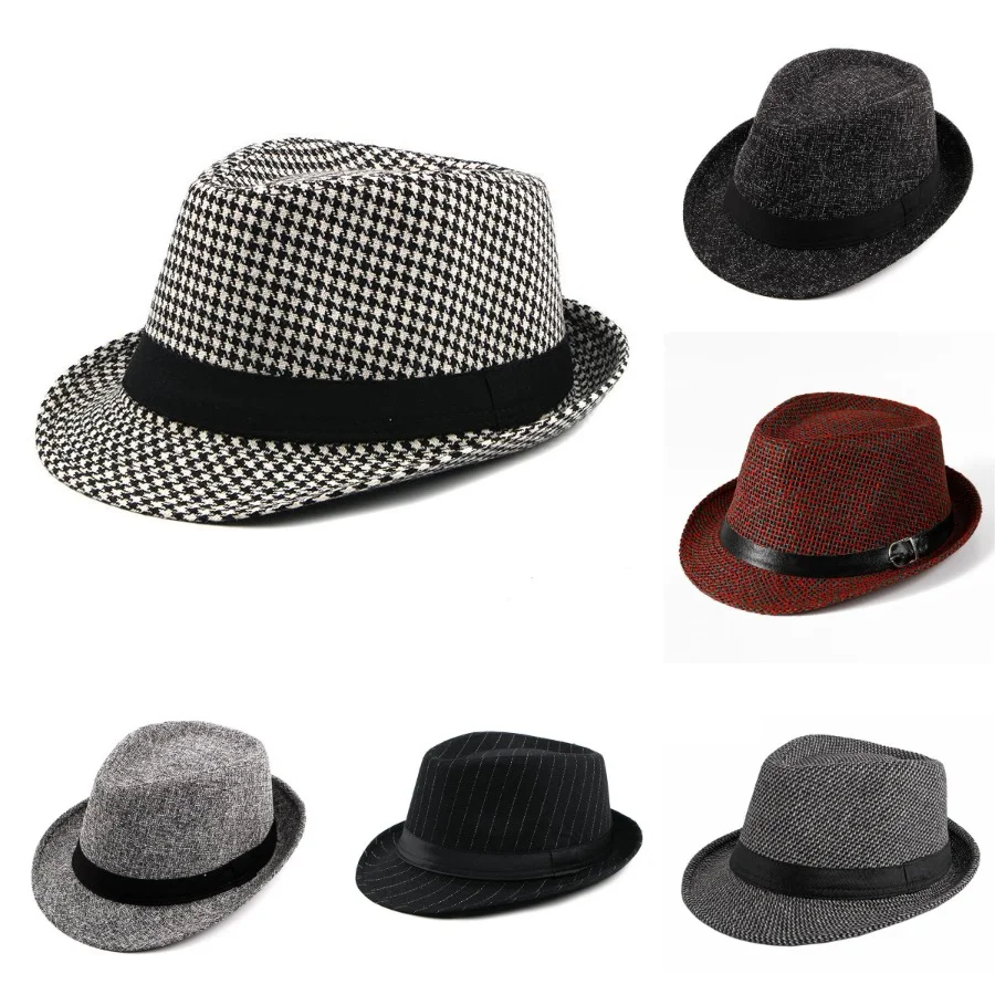 Modische Wollmütze für Herren, Unisex Outdoor Casual Karierte Britische Jazz-Mütze, Hahnentritt-Gentleman-Hut für Festliche Anlässe