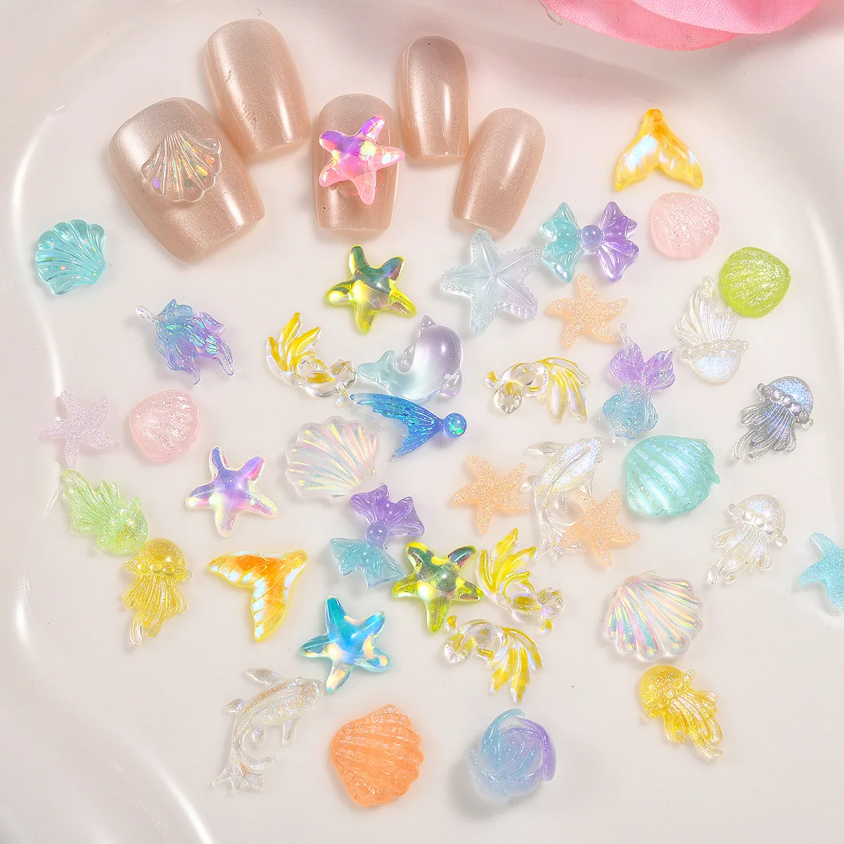 

50pcs Ocean Series Mixed Nail Art Decorations with Shells, Starfish and Dolphins 3D Resin Nail Art Accessories