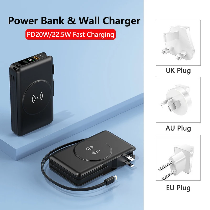 

20000mAh Magsafe Power Bank 22.5W Fast Charging Powerbank with Cable Plug Wall Charger for iPhone 16 15 14 13 12 Mini Poverbank