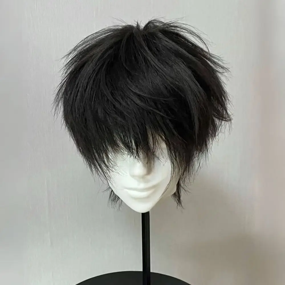 Messy Layered Men's Short Wig Heat Resistant Fiber Natural Fringe Synthetic Hair Wig Universal Elastic Lace Cap