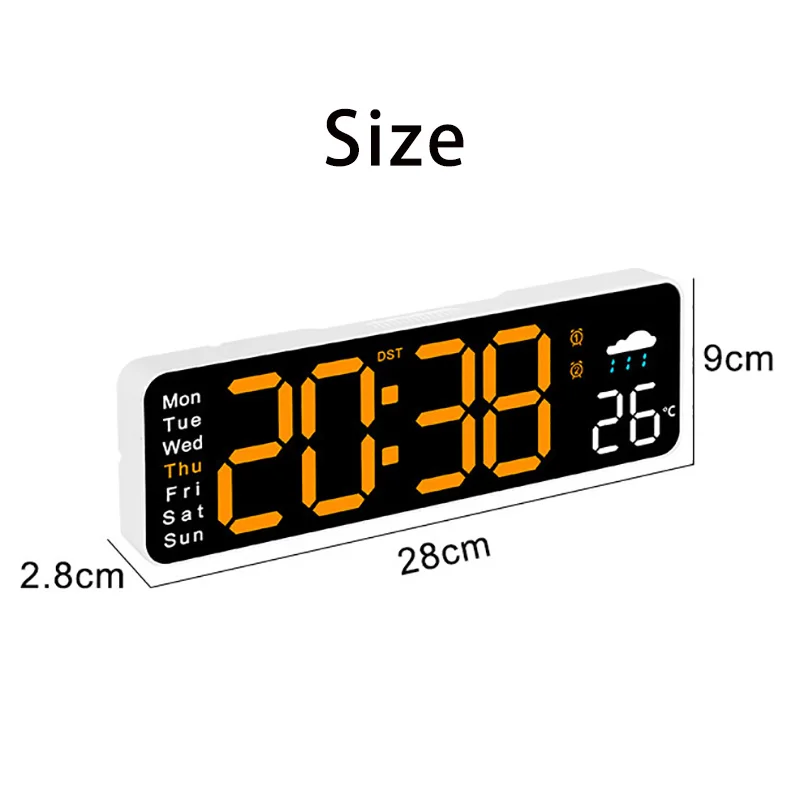 Horloge murale numérique LED avec télécommande, plus grand réveil de salon, date, semaine, température, touristes, 28cm