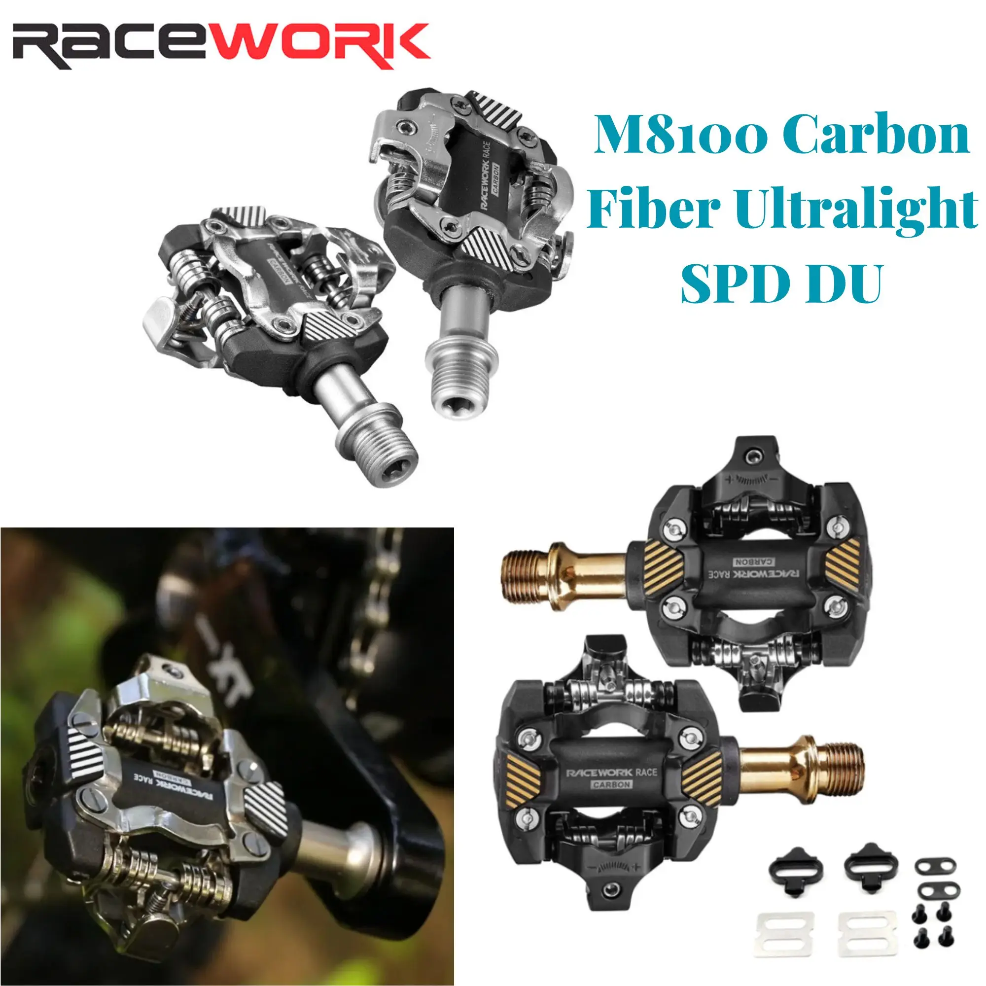 RACEWORK X-M8100 Bike Carbon Fiber Ultralight Pedals Self-Locking SPD DU Bearing MTB Bicycle Die Casting Bike Parts