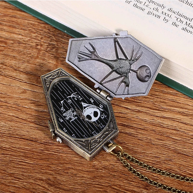 New Halloween Style Antique Vintage Quartz Pocket Watch Case Pendant Necklace Chain Exquisite Clock For Men Women Gifts