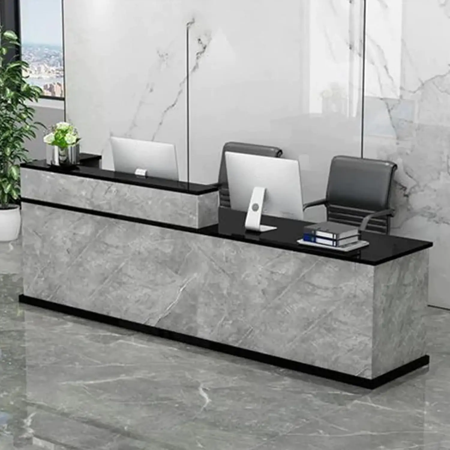 

Reception Desk,Front Reception Counter Desk Checkout Office Desk with Lockable Drawer Reception Table Wooden Computer Desk for O