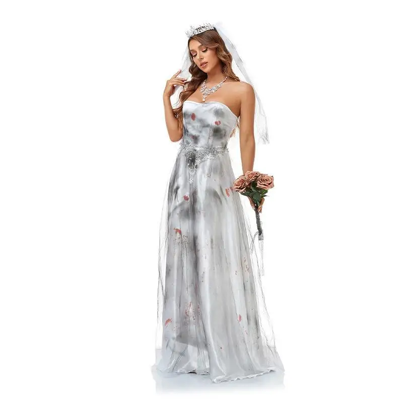2025 loween Sposa macchiata di sangue e om Costumi di coppia Diffusione di inchiostro d'acqua Abiti da spettacolo cosplay