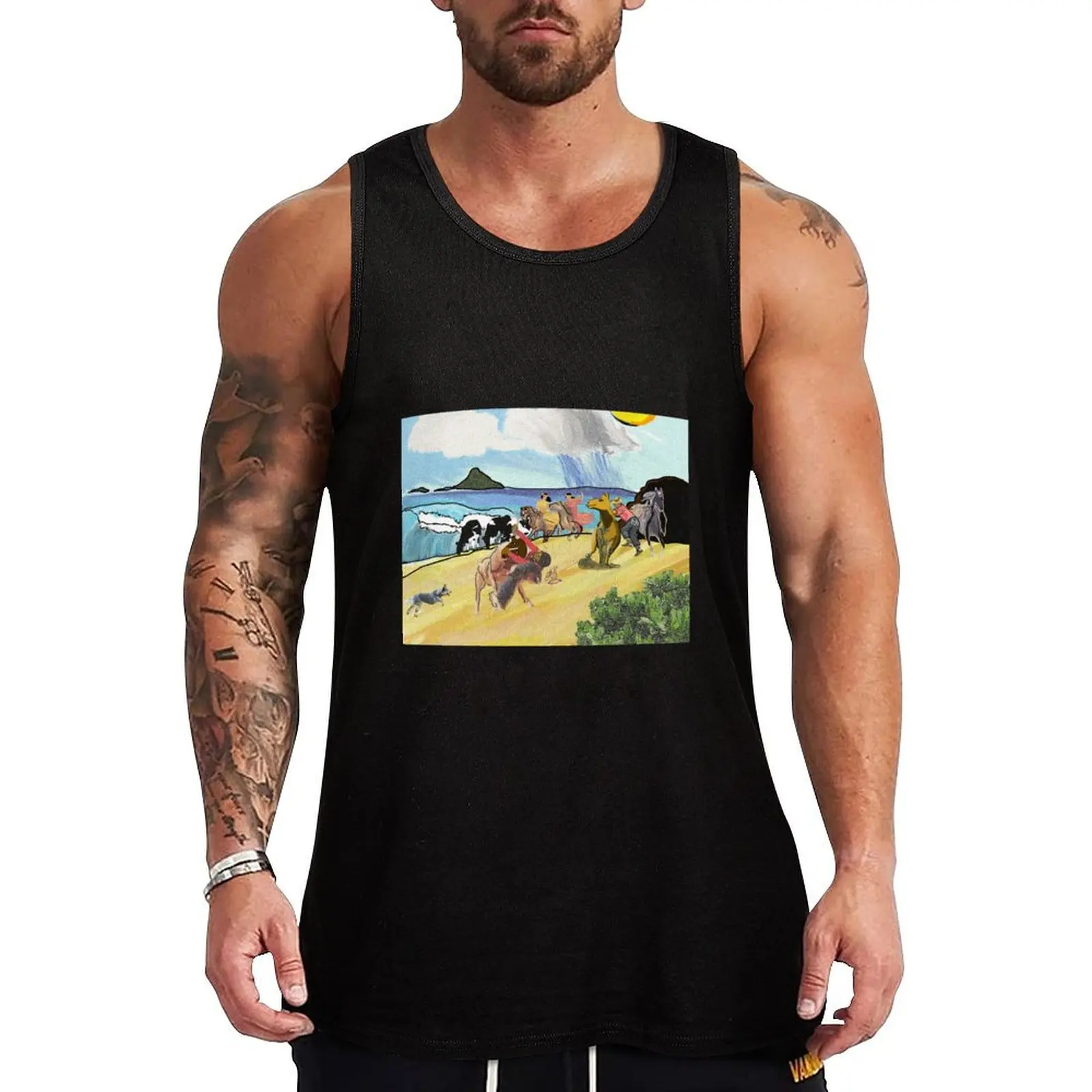 

Pa'u riders along the surf. Tank Top singlet for men Man gym clothes men clothings