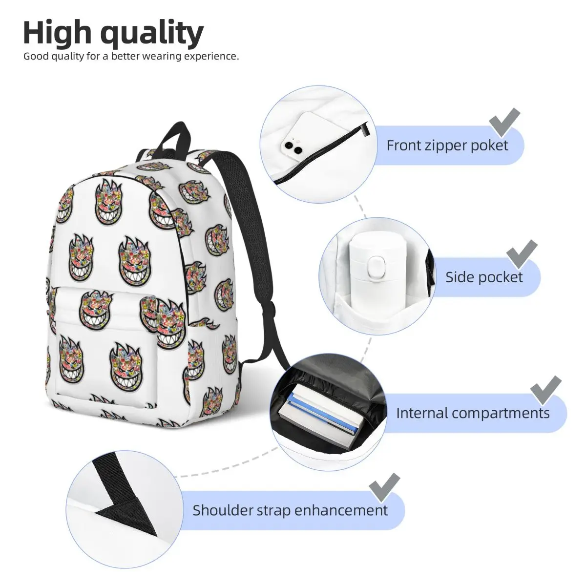 Spitfire Skate Student Backpack School Bag Hiking Travel Daypack for Boys Girls Fashion Bookbag Shoulder Bags