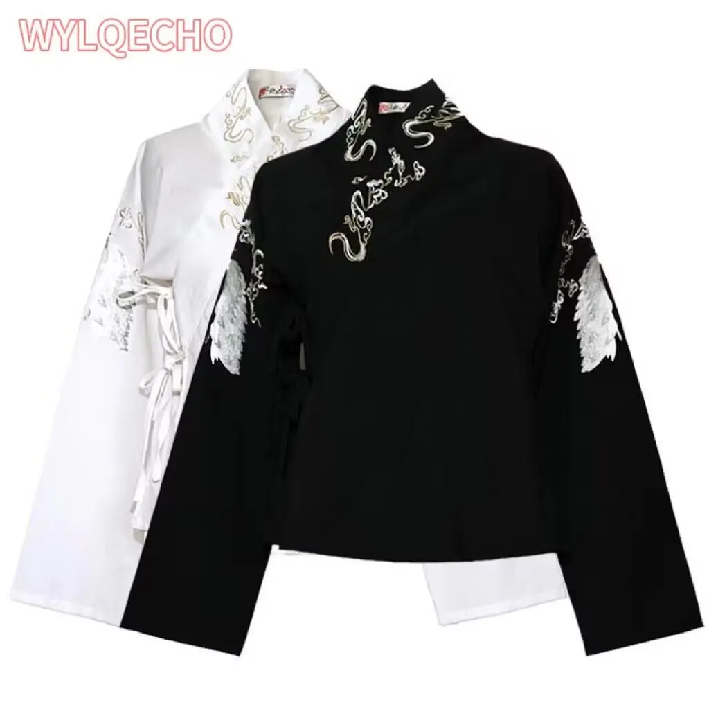 

Oversized Traditional Chinese Hanfu Top Plus Size Daily Female Cross Collar Embroidery for Spring and Summer Clothing