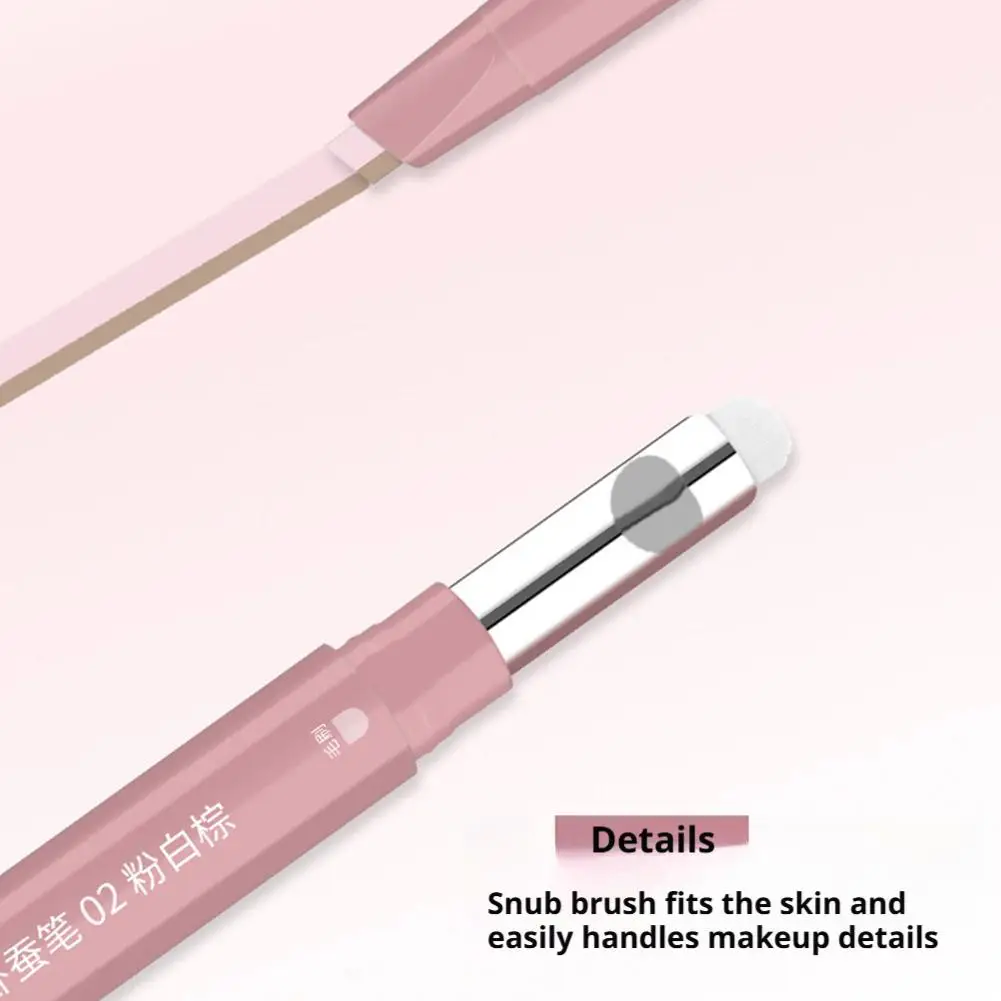 2 in1  Double Ended Lying Silkworm Pencil Brighten Shadow Natural Highlighter Nude Lower Eyelid Contour Stick with Detail Brush