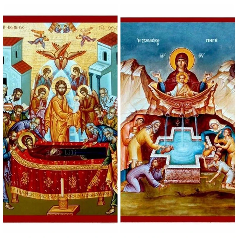 The Dormition Of Virgin Mary Life-giving Spring With Jesus Greek Byzantine Orthodox Icons Canvas Wall Art For Livingroom Decor