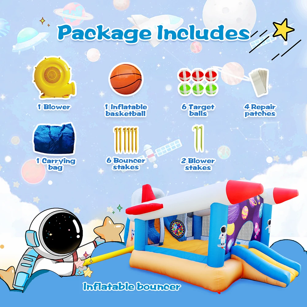 Multifunctional Inflatable Bounce House Extra Large 187 x 122 x 81'' Extra Thick Material Jumping Castle With Long Slide