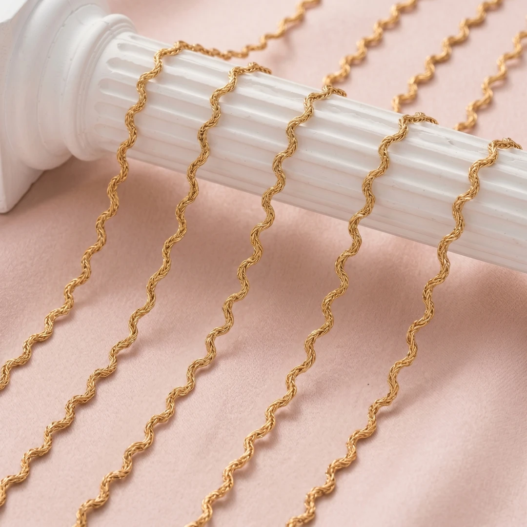 1 Meter Edelstahl Wasserwellen-Ketten für Schmuckherstellung, Halsketten für Männer und Frauen, DIY Anhänger, Armbänder, Choker – Detail 1