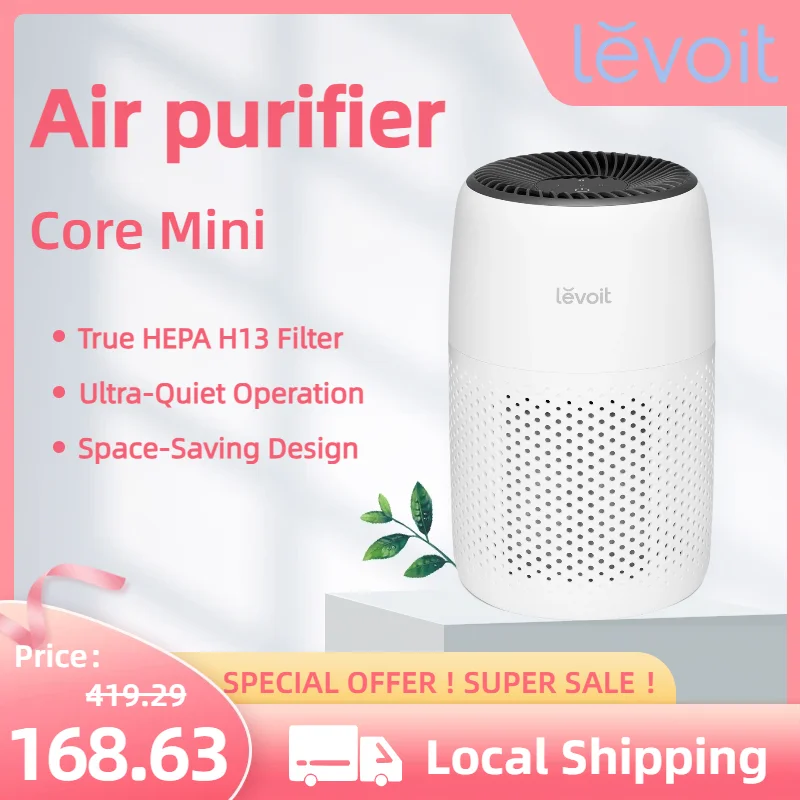 منقي الهواء Levoit مع الفلتر (Air Purifier with Filter) - 3 في 1 للمكتب وغرفة النوم، يزيل الدخان والغبار (Dust Filter) وروائح الحيوانات الأليفة. يتميز بفلتر HEPA (Air Purifier HEPA Filter)، أبيض، هادئ، موديل Core Mini.