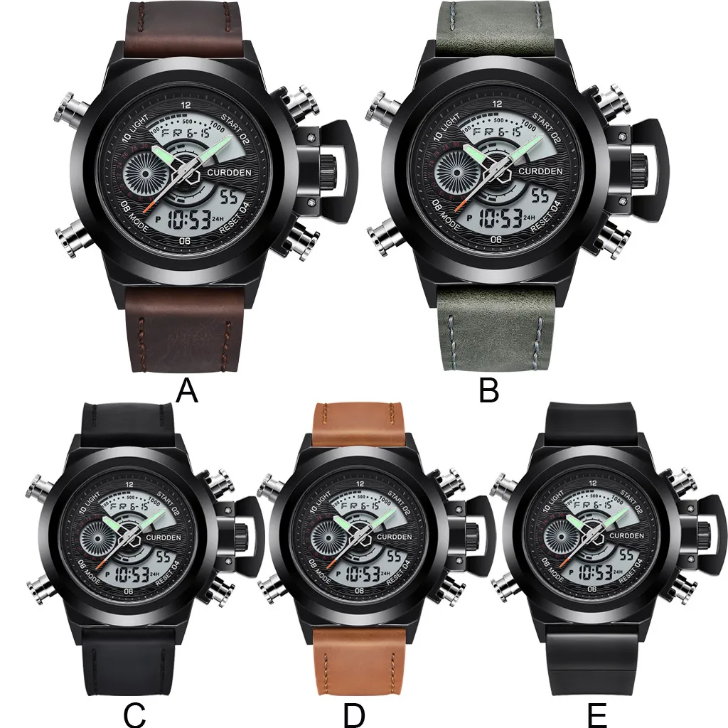 Mens Leather Sports Watches Quartz LED Digital Clock Waterproof Wrist Watch Exquisite Classic Watch Women Wrist Watch Reloj Homb