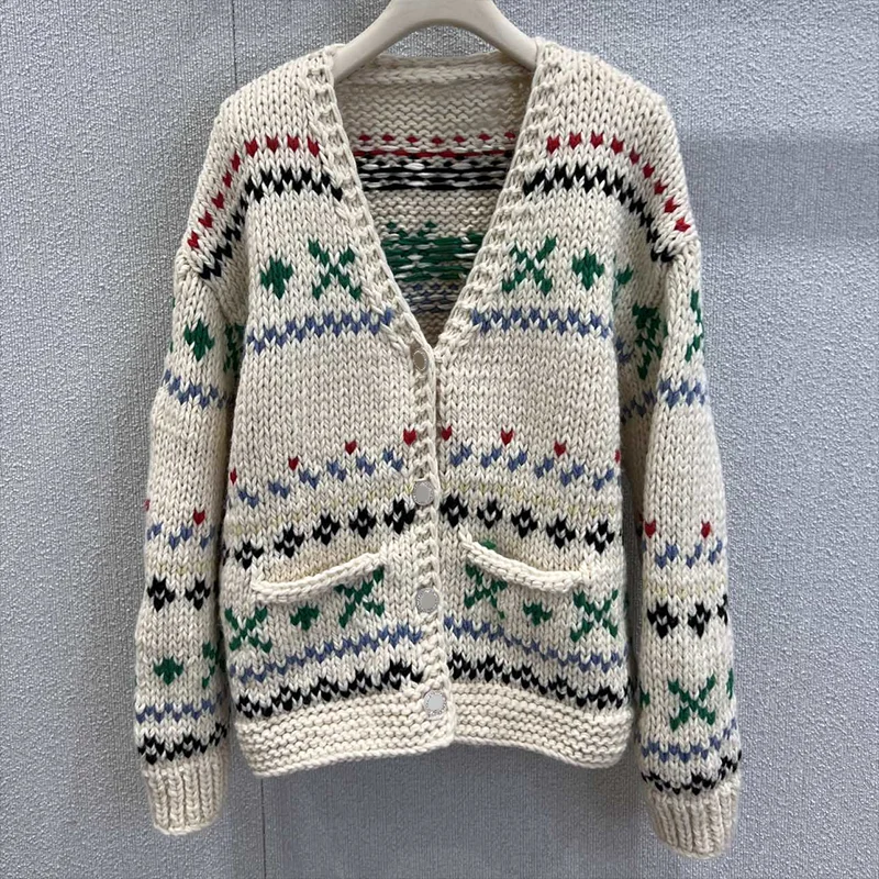 

High quality Korean Style Color Block Knitwear Sweater Coat Women's Autumn Winter Thickened Design cardigan 25121305