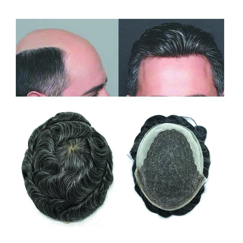 Bella capelli umani parrucche da uomo traspirante colore naturale onda parrucchino sistema di capelli sostituzione pelle sottile nella parte anteriore del merletto posteriore moda