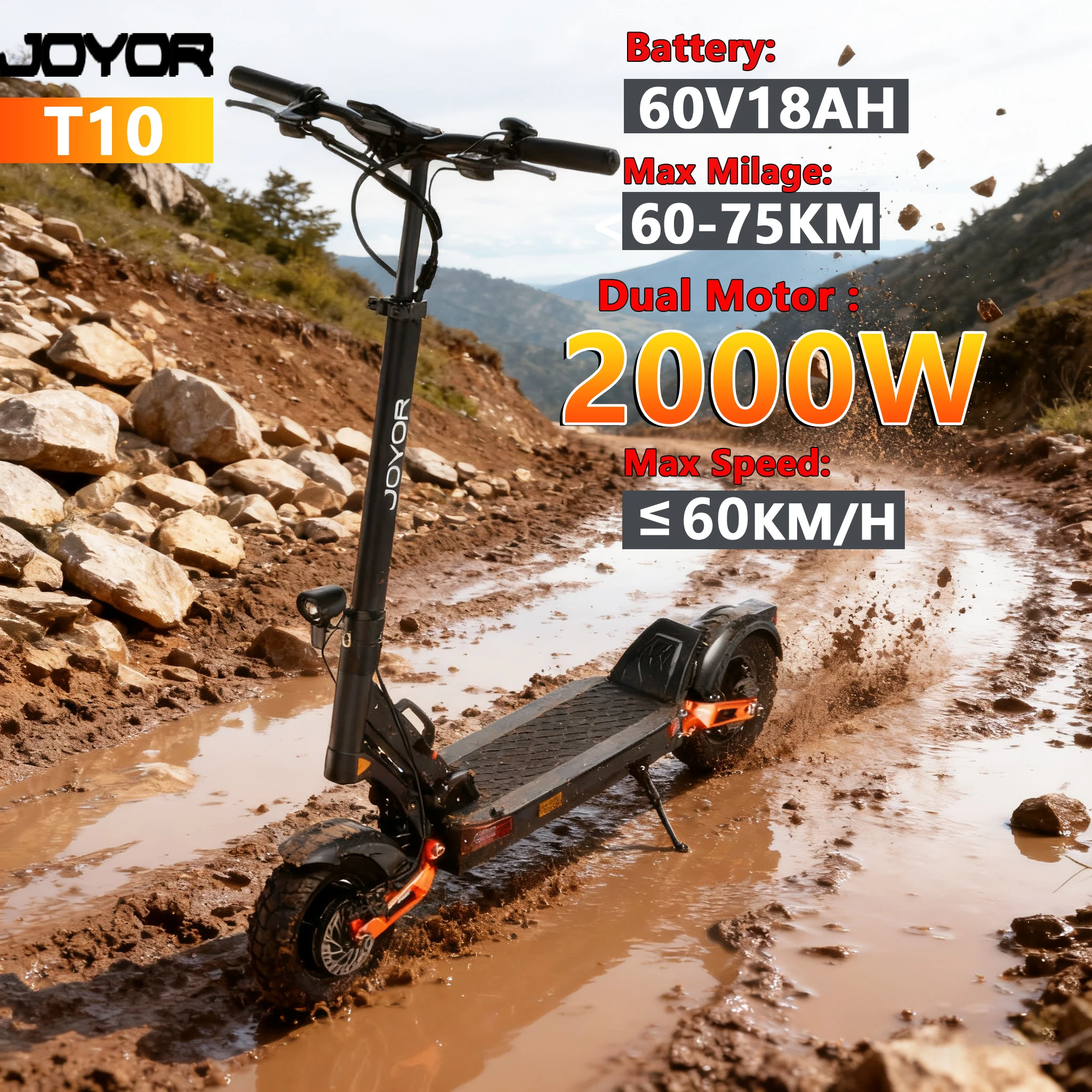 JOYOR T10 Electric Scooter for adults 2000W Dual Motor 60V18Ah Battery 10 Inch Tire Hydraulic Brake Electric scooter Foldable