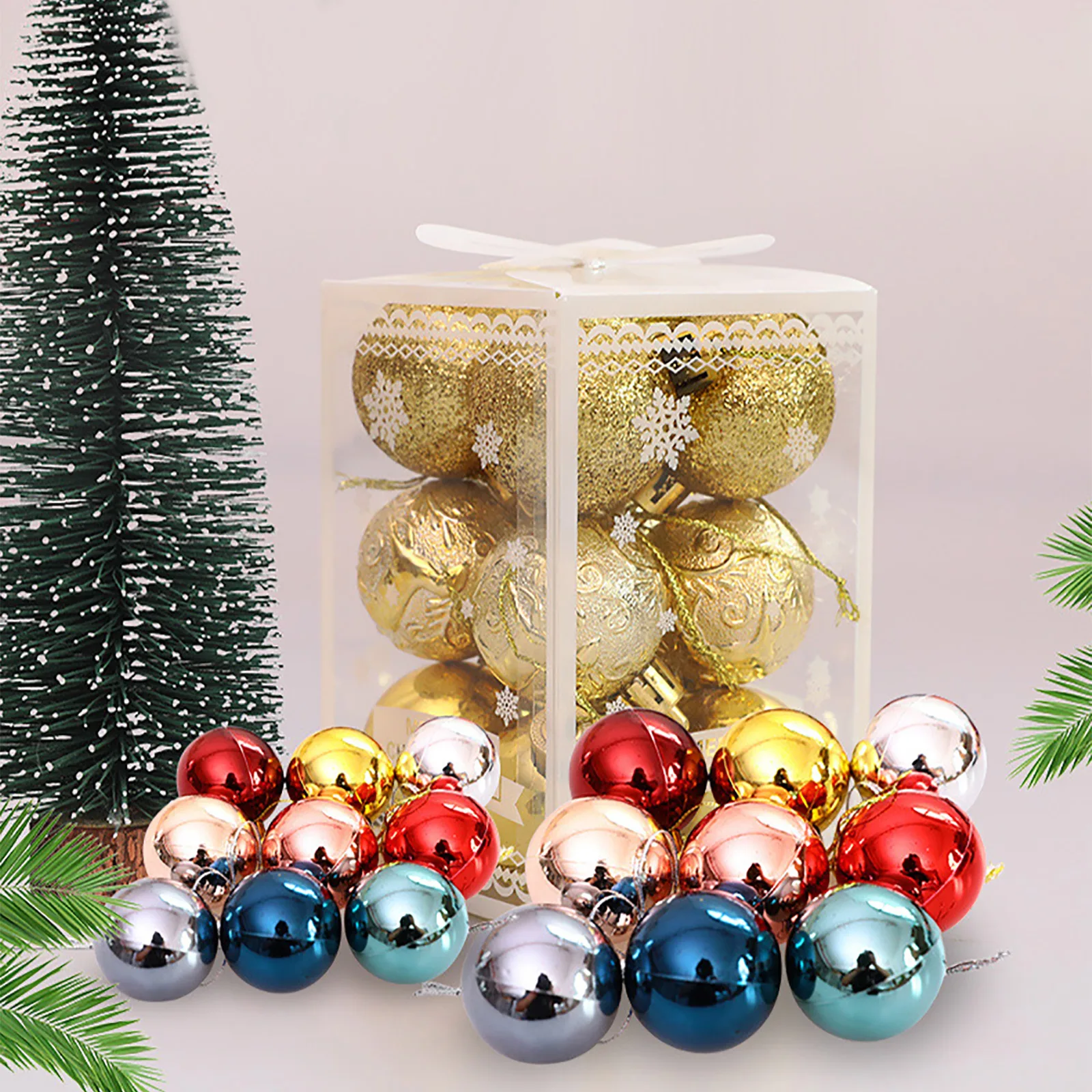 12Pcs Shining Christmas Balls Pendants 9 Colors Christmas Tree Hanging Ornaments For Xmas Party Wedding Home Decoration