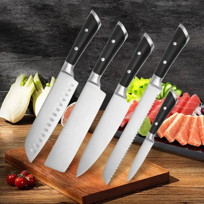 5pcs Knives Set Forged Chef Knife Household Kitchen Knife Household Fruit Bread Stainless Steel Meat Cutting and Slicing Knife