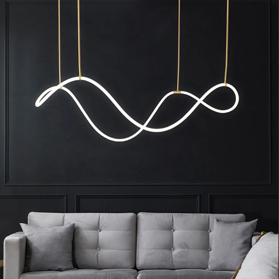 Nordic Minimalist Restaurant Bar Counter Pendant Light Artistic Creative Line LED Chandeliers Kitchen Island Home Decor Lighting